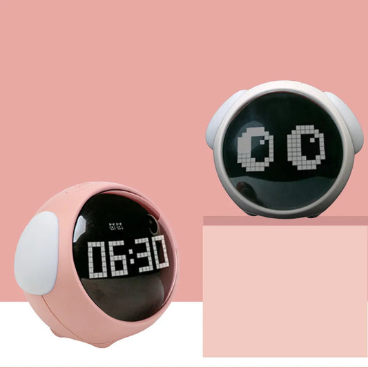 Voice Control Night Light Alarm Clock - Pink/White